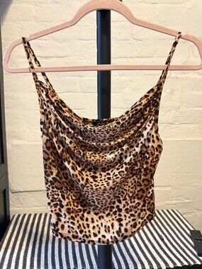 Publik Leopard print cowl neck crop top, Size Small